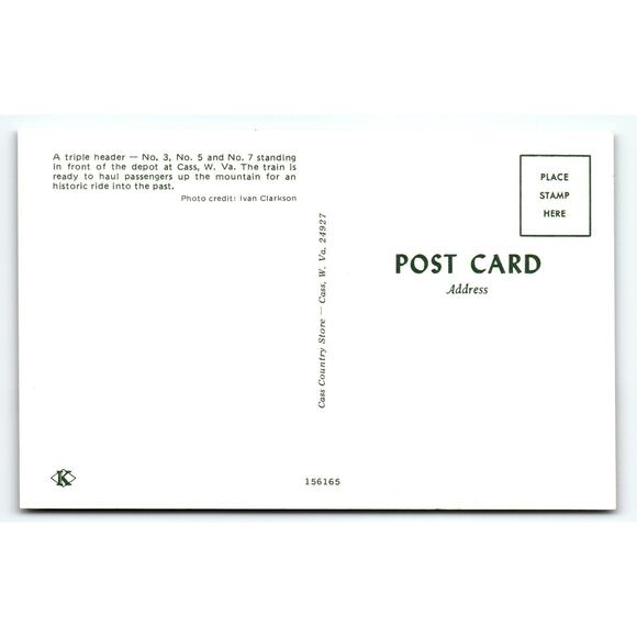 Cass WV Triple Header Steam Train Postcard Photochrome Lithograph - Picture 2 of 2